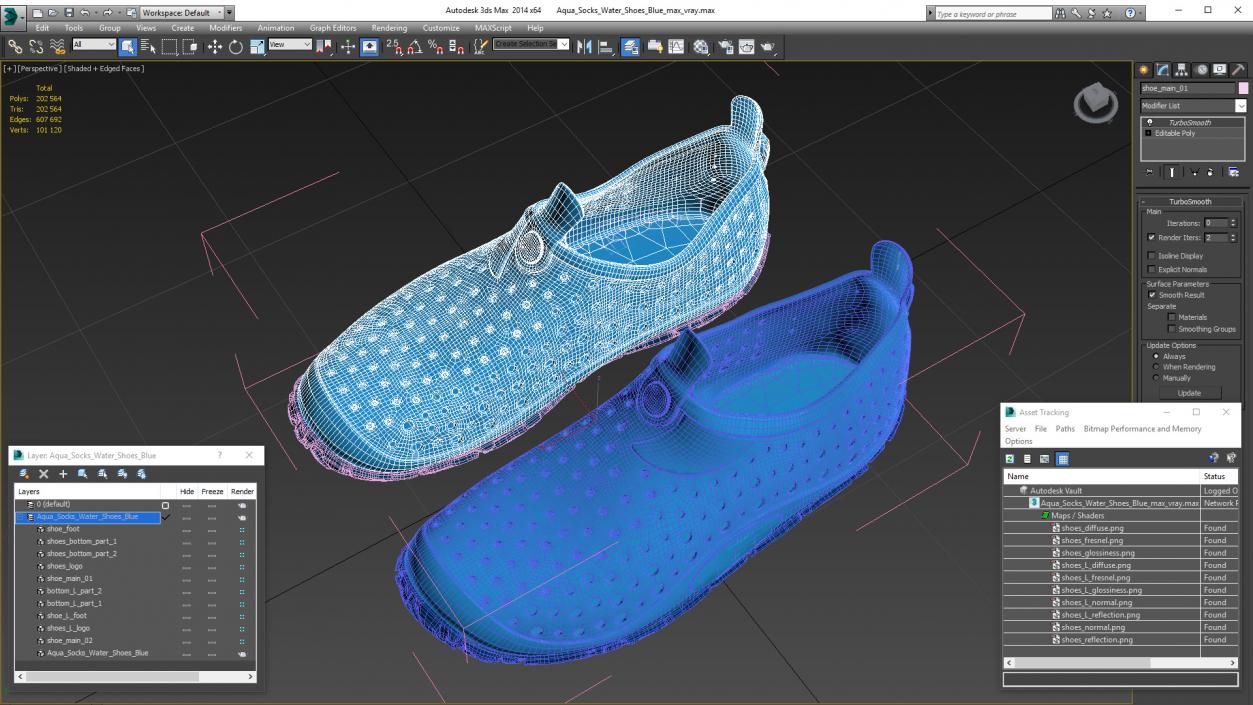 Aqua Socks Water Shoes Blue 3D