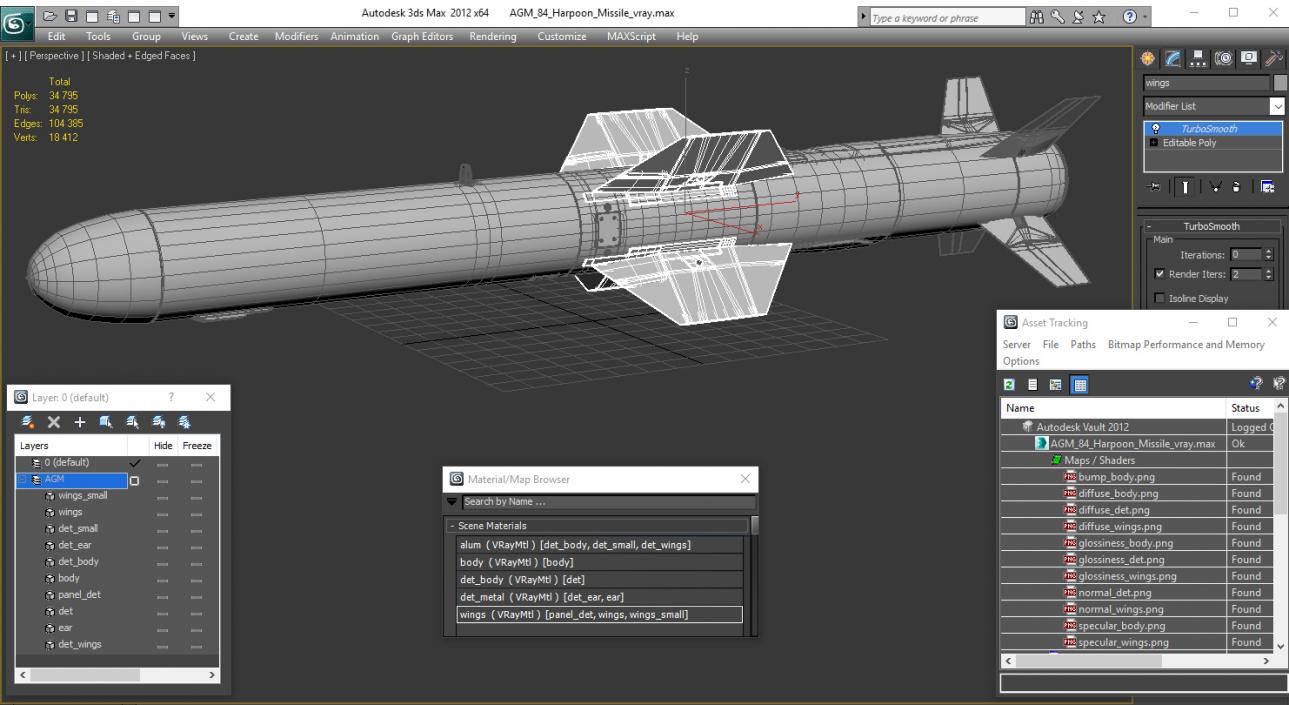 AGM 84 Harpoon Missile 3D