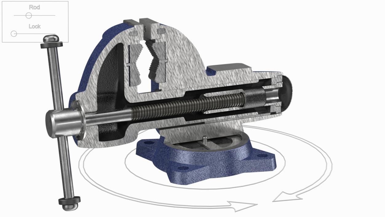 3D Bench Vise Cross Section Rigged