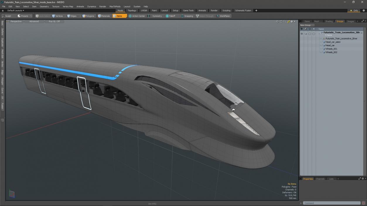 3D Futuristic Train Locomotive Silver 2