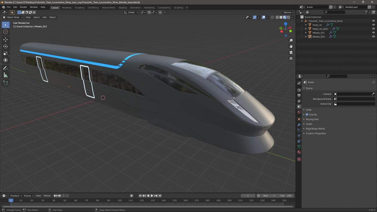 3D Futuristic Train Locomotive Silver 2