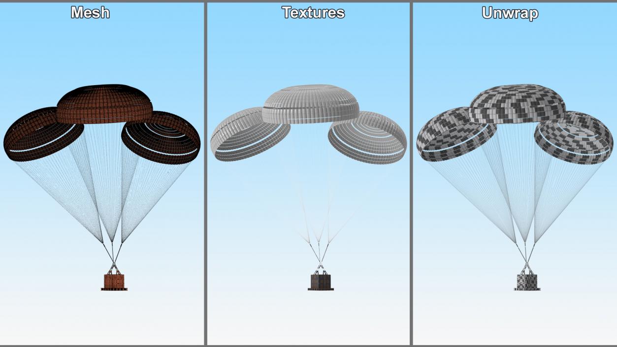 Triple Subscale Parachute Cargo System White 3D model