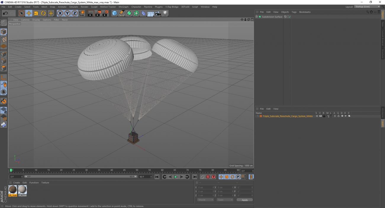Triple Subscale Parachute Cargo System White 3D model