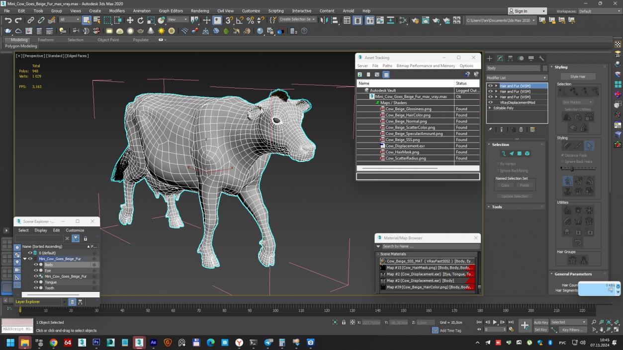 3D Mini Cow Goes Beige Fur model