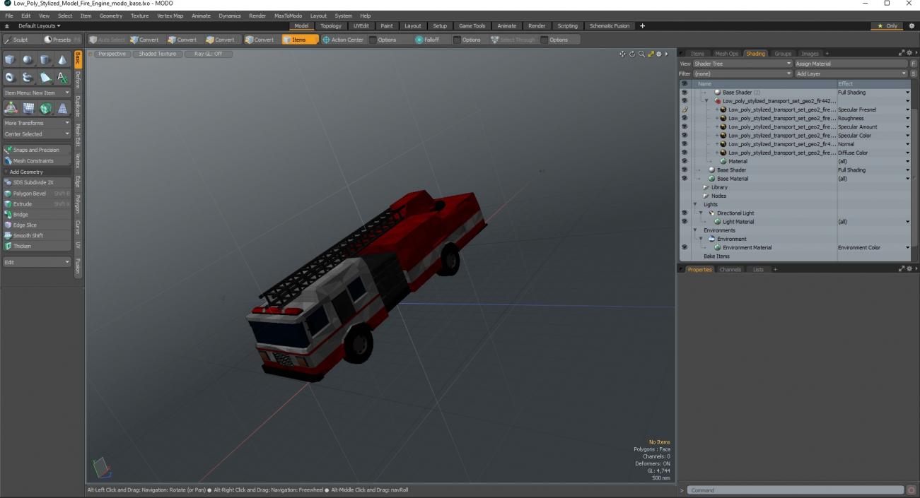 3D model Low Poly Stylized Model Fire Engine