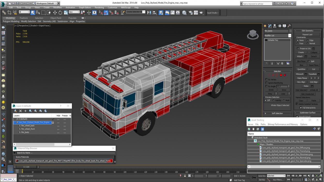 3D model Low Poly Stylized Model Fire Engine