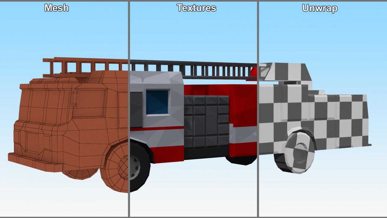 3D model Low Poly Stylized Model Fire Engine