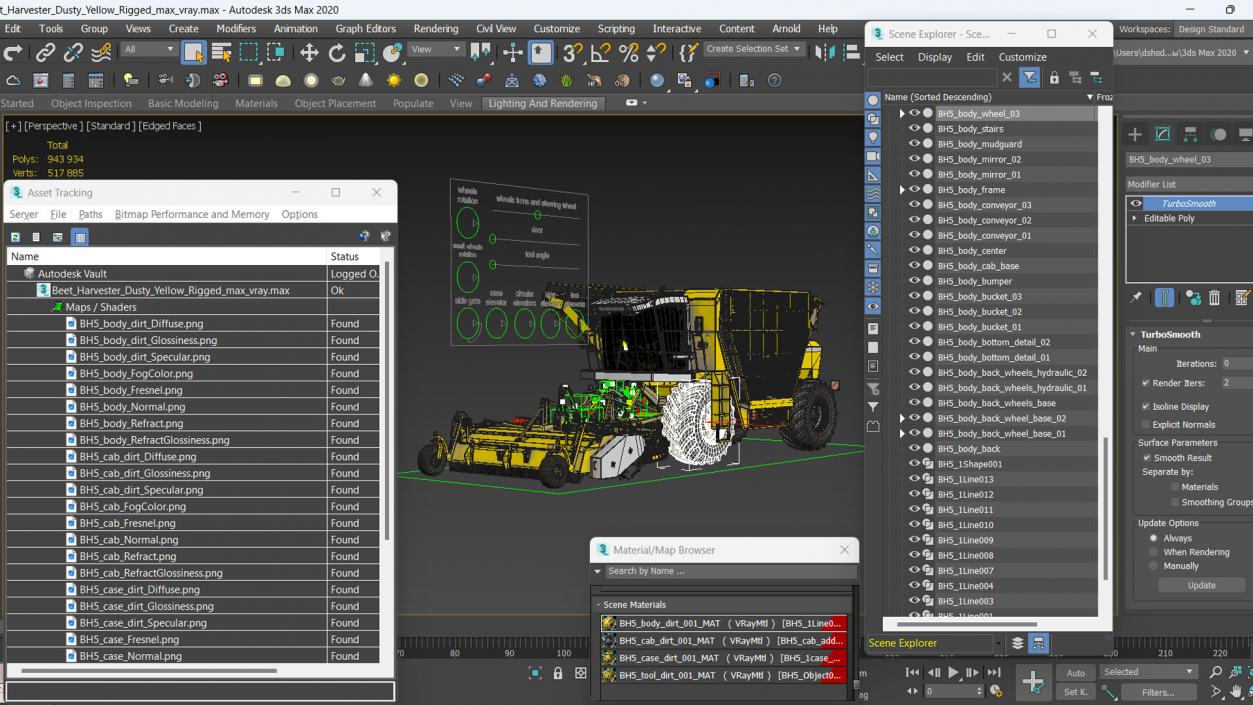 Beet Harvester Dusty Yellow Rigged 3D model