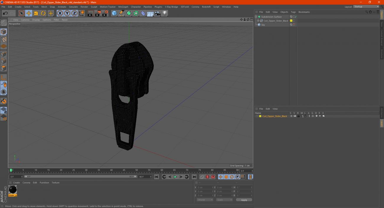 Coil Zipper Slider Black 3D model