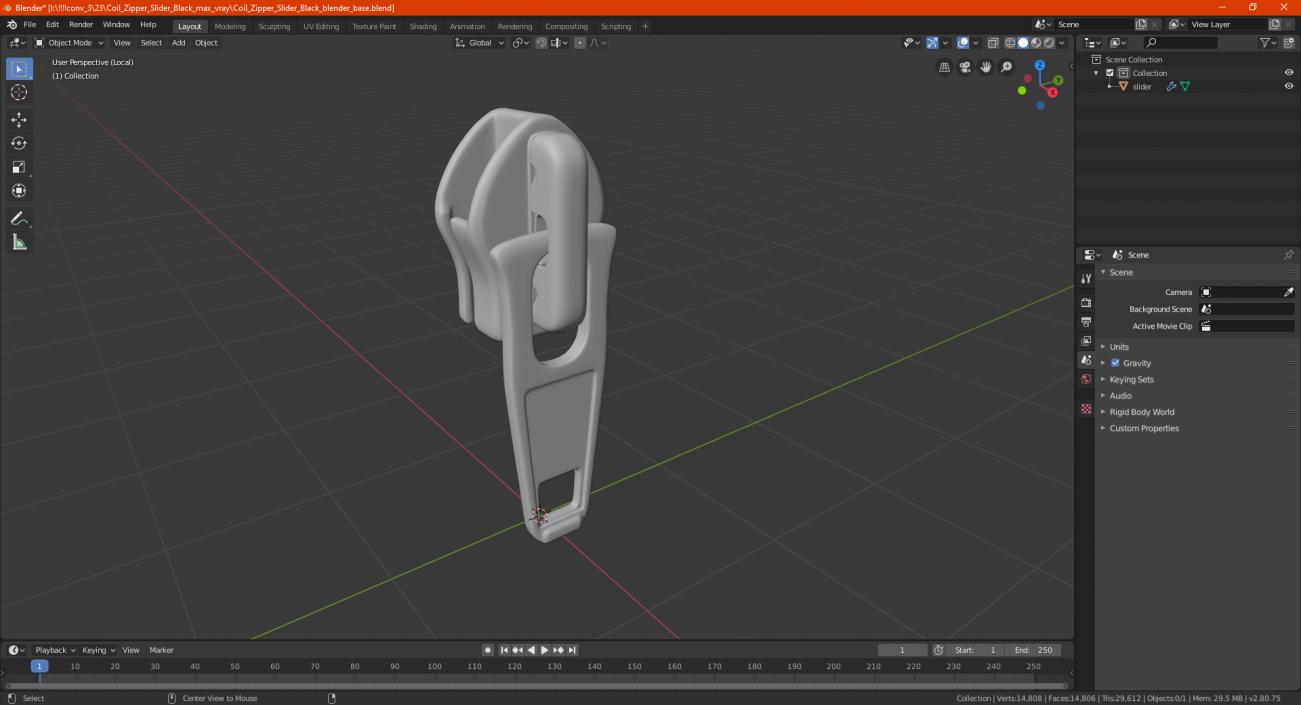 Coil Zipper Slider Black 3D model