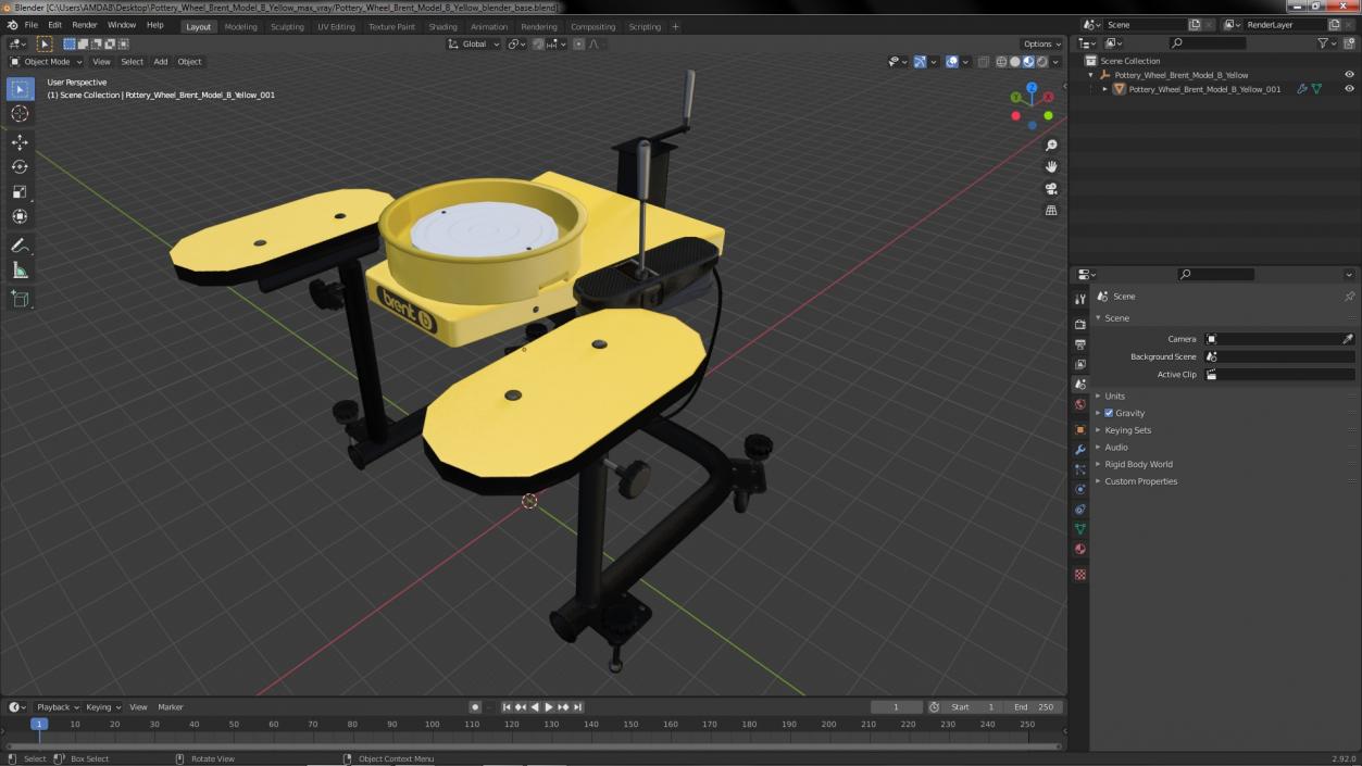 Pottery Wheel Brent Model B Yellow 3D model