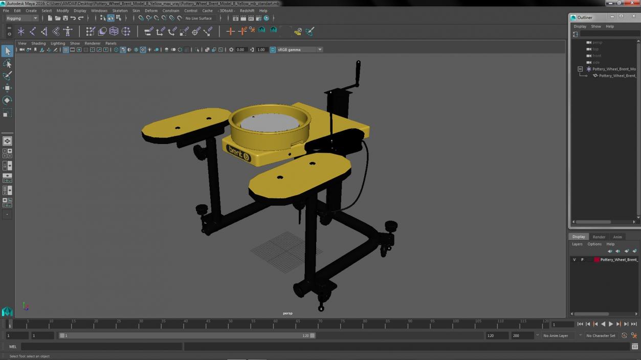 Pottery Wheel Brent Model B Yellow 3D model