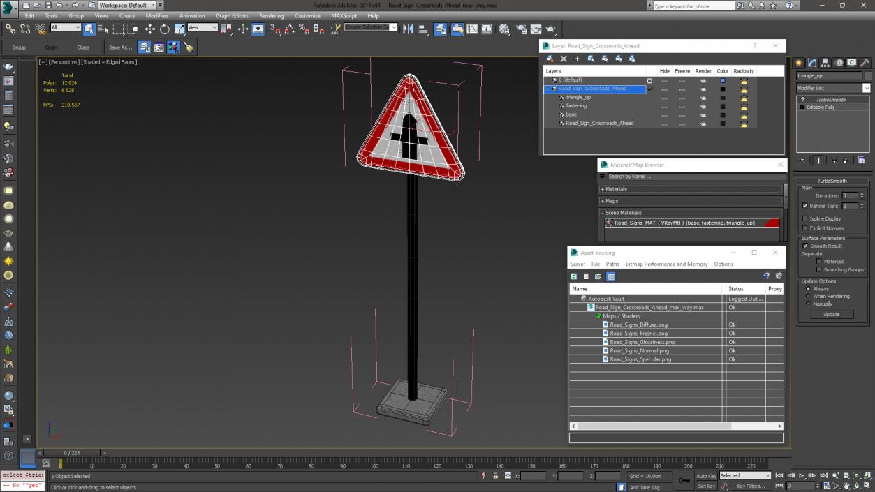 3D Road Sign Crossroads Ahead 2 model