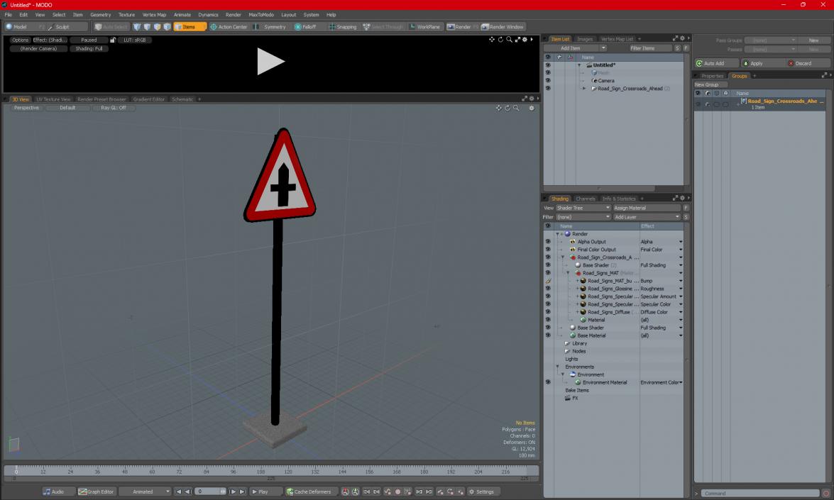 3D Road Sign Crossroads Ahead 2 model