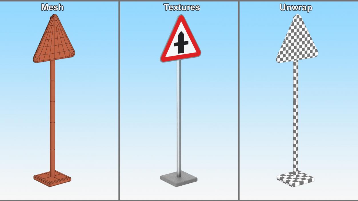 3D Road Sign Crossroads Ahead 2 model