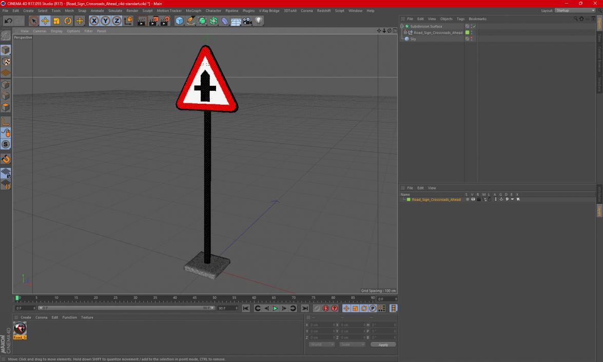 3D Road Sign Crossroads Ahead 2 model