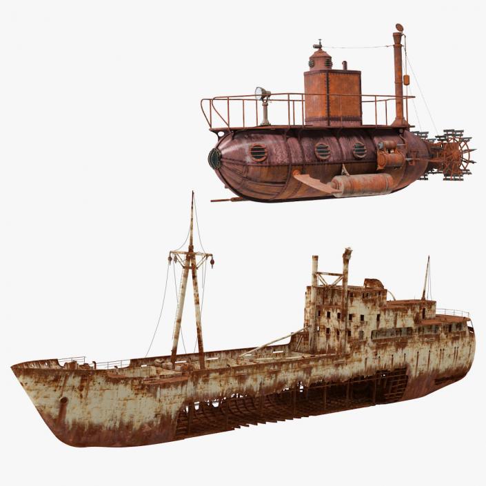 3D Old Rusty Vessels Collection model