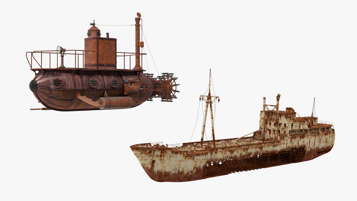 3D Old Rusty Vessels Collection model