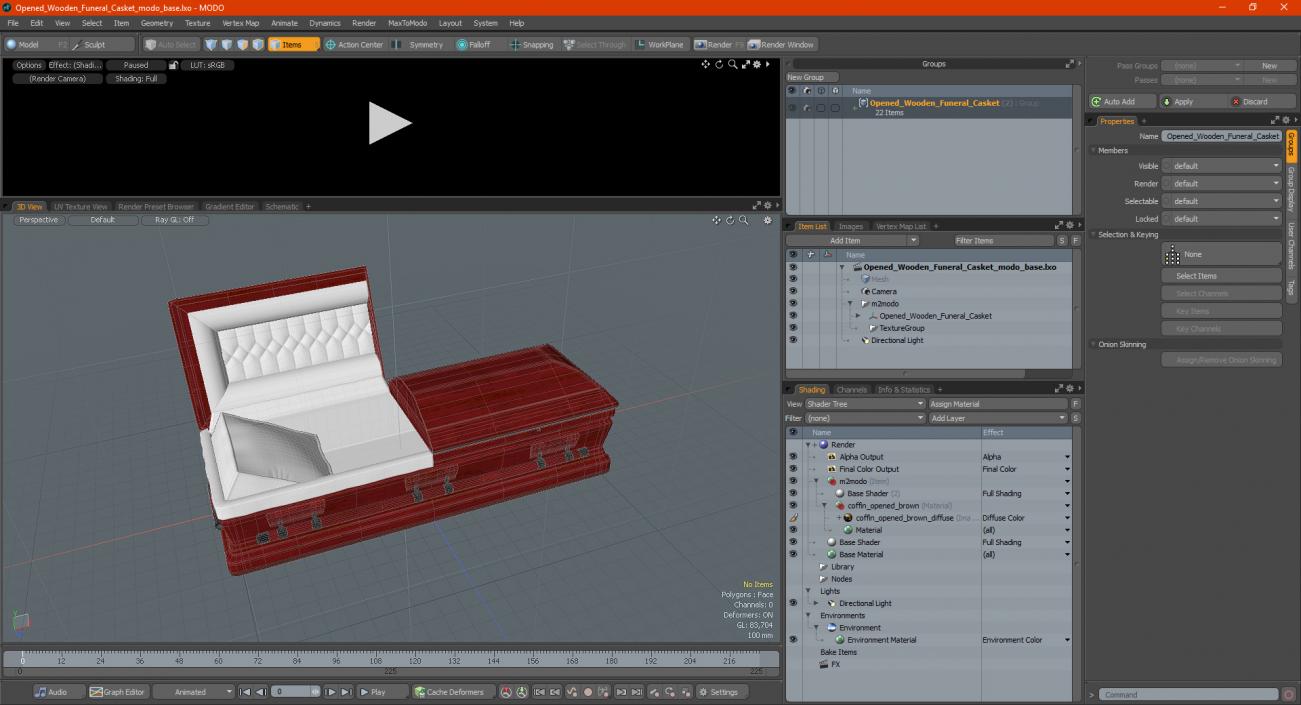 3D Opened Wooden Funeral Casket model