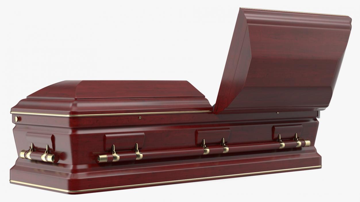 3D Opened Wooden Funeral Casket model