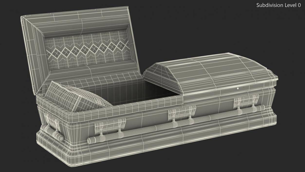 3D Opened Wooden Funeral Casket model