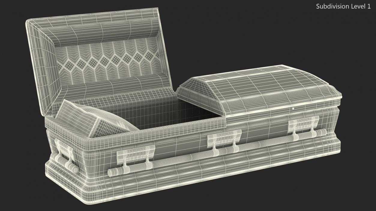 3D Opened Wooden Funeral Casket model