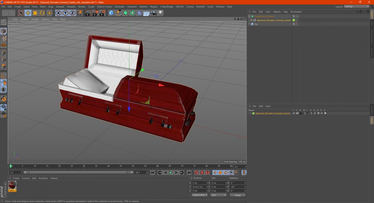 3D Opened Wooden Funeral Casket model