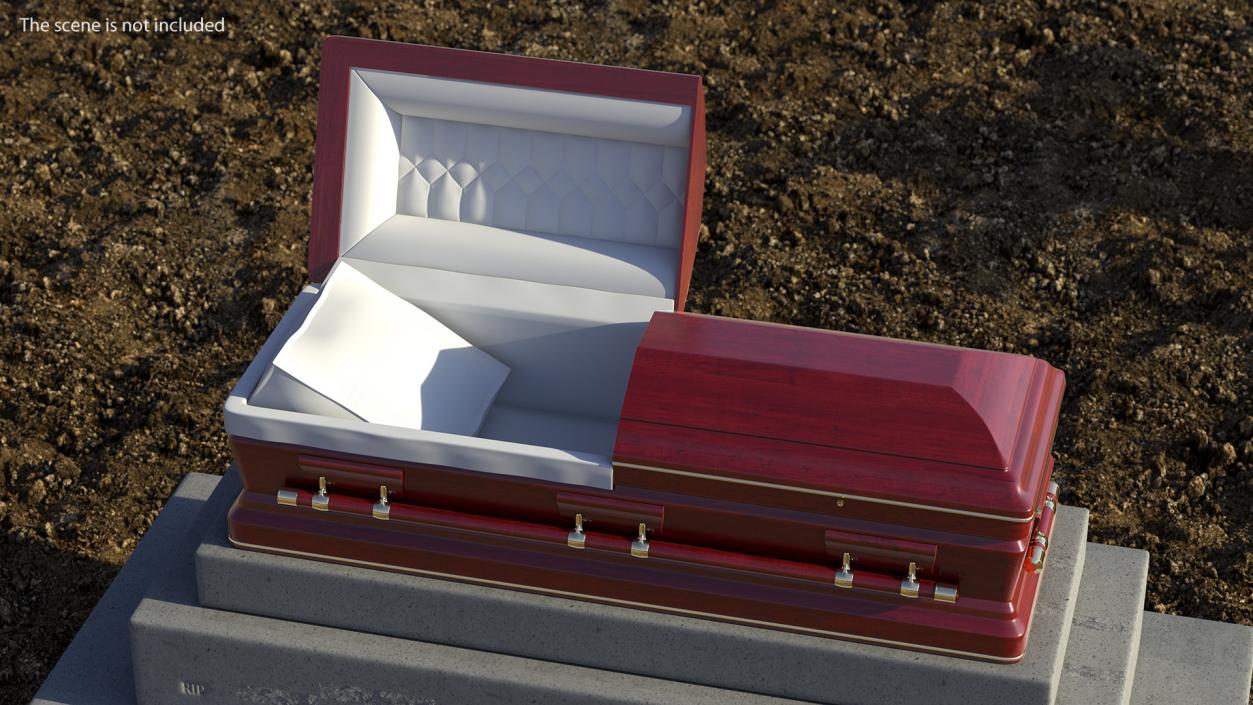 3D Opened Wooden Funeral Casket model