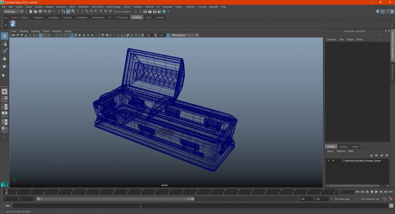 3D Opened Wooden Funeral Casket model