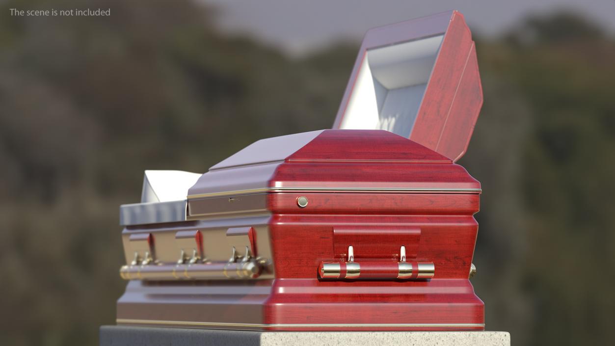 3D Opened Wooden Funeral Casket model