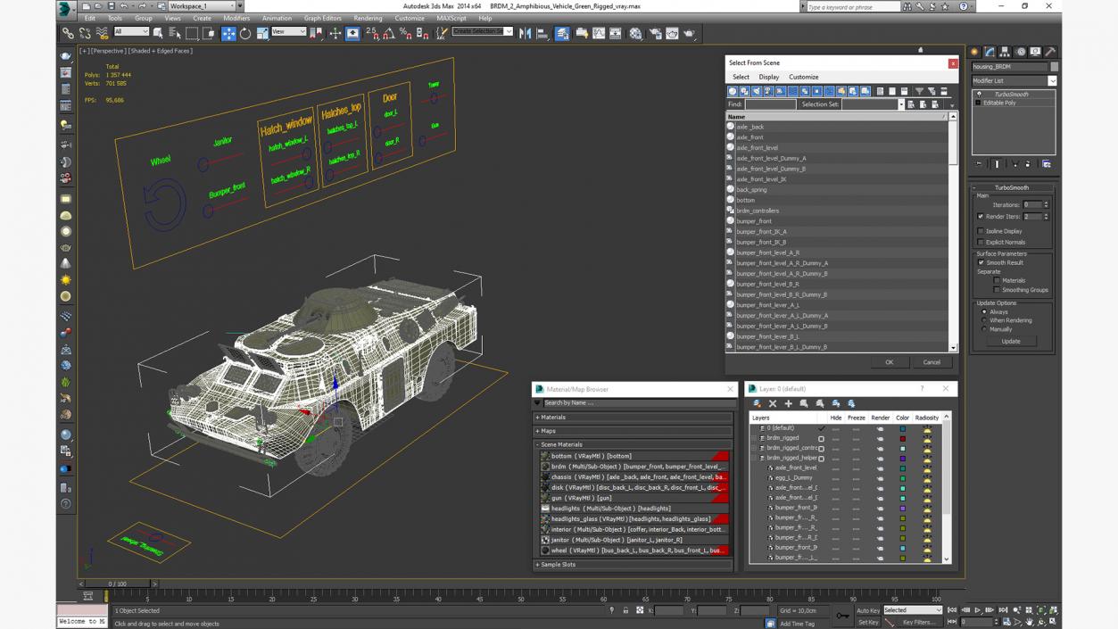 3D BRDM 2 Amphibious Vehicle Green Rigged model