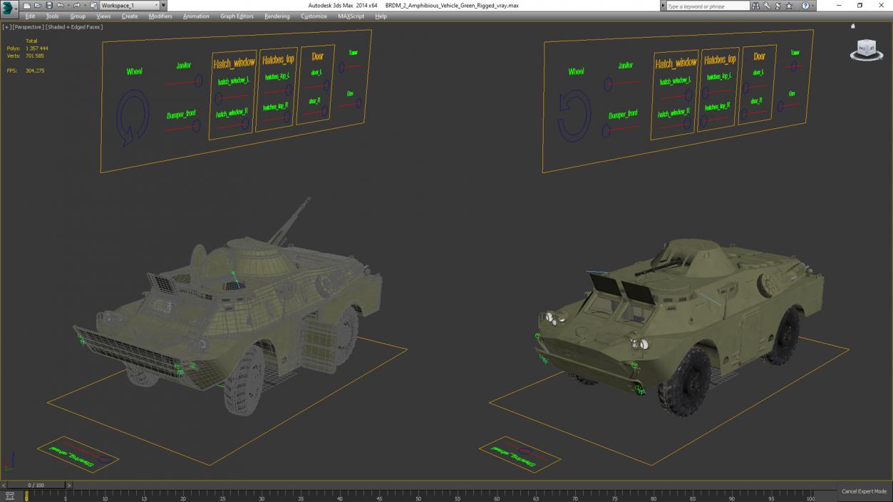 3D BRDM 2 Amphibious Vehicle Green Rigged model