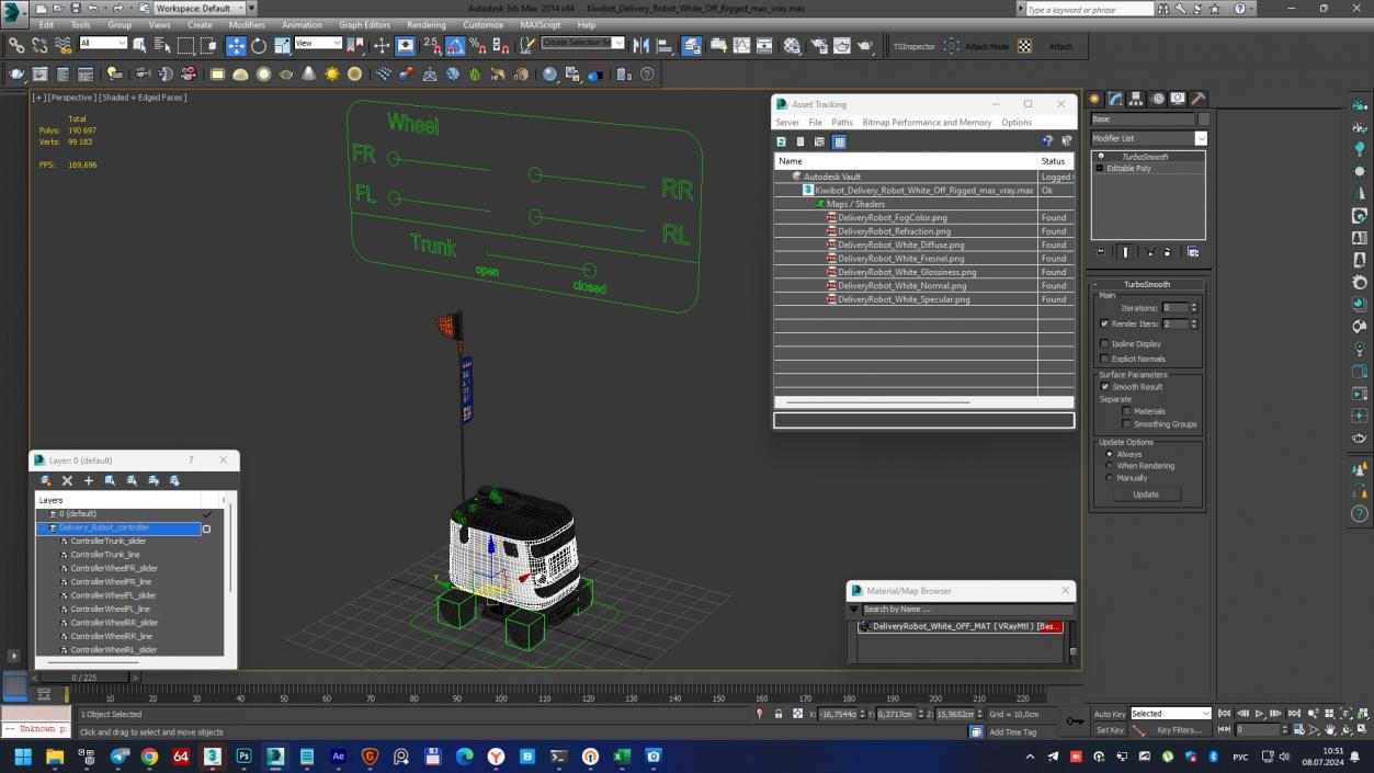 3D Kiwibot Delivery Robot White Off Rigged for Cinema 4D model