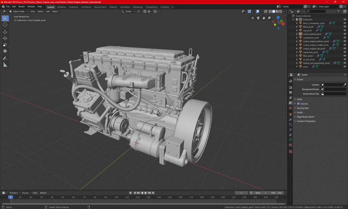 3D Tractor Diesel Engine