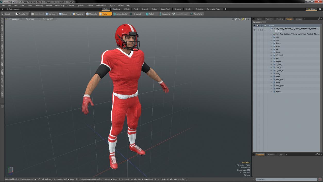 3D Man Red Uniform T-Pose American Football Players model