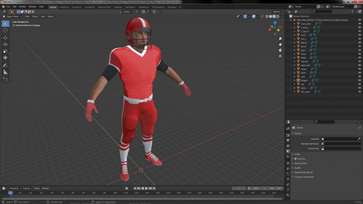 3D Man Red Uniform T-Pose American Football Players model