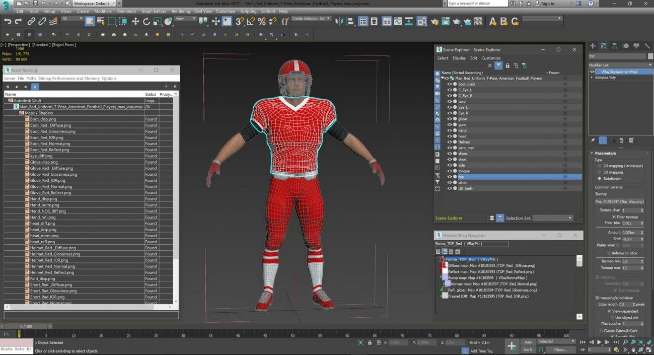 3D Man Red Uniform T-Pose American Football Players model