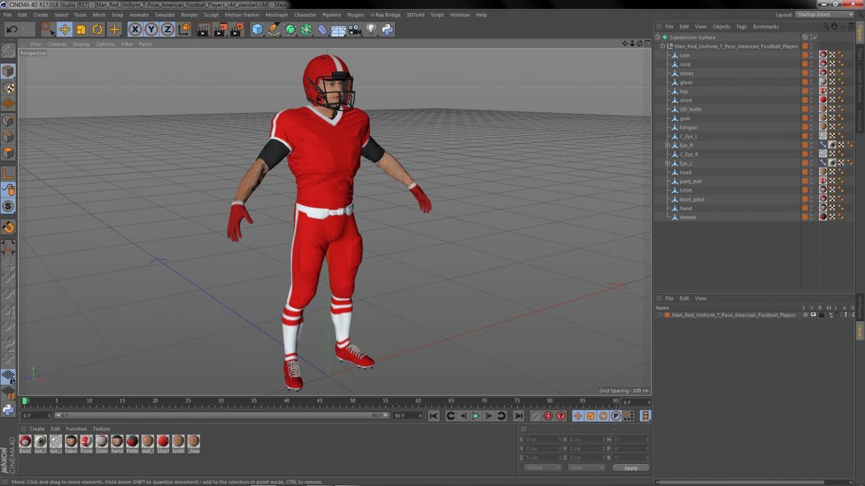 3D Man Red Uniform T-Pose American Football Players model