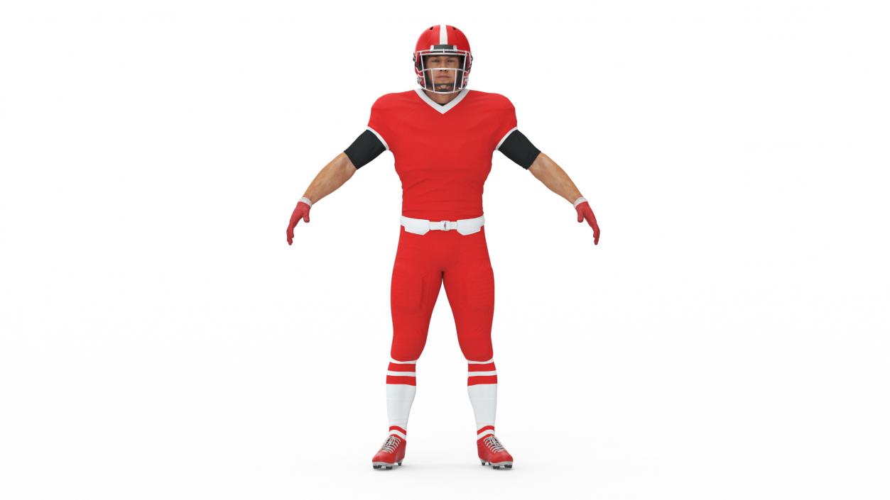 3D Man Red Uniform T-Pose American Football Players model