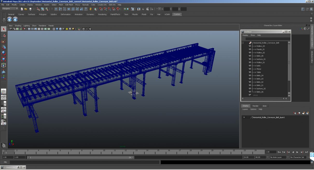 3D Horizontal Roller Conveyor Belt