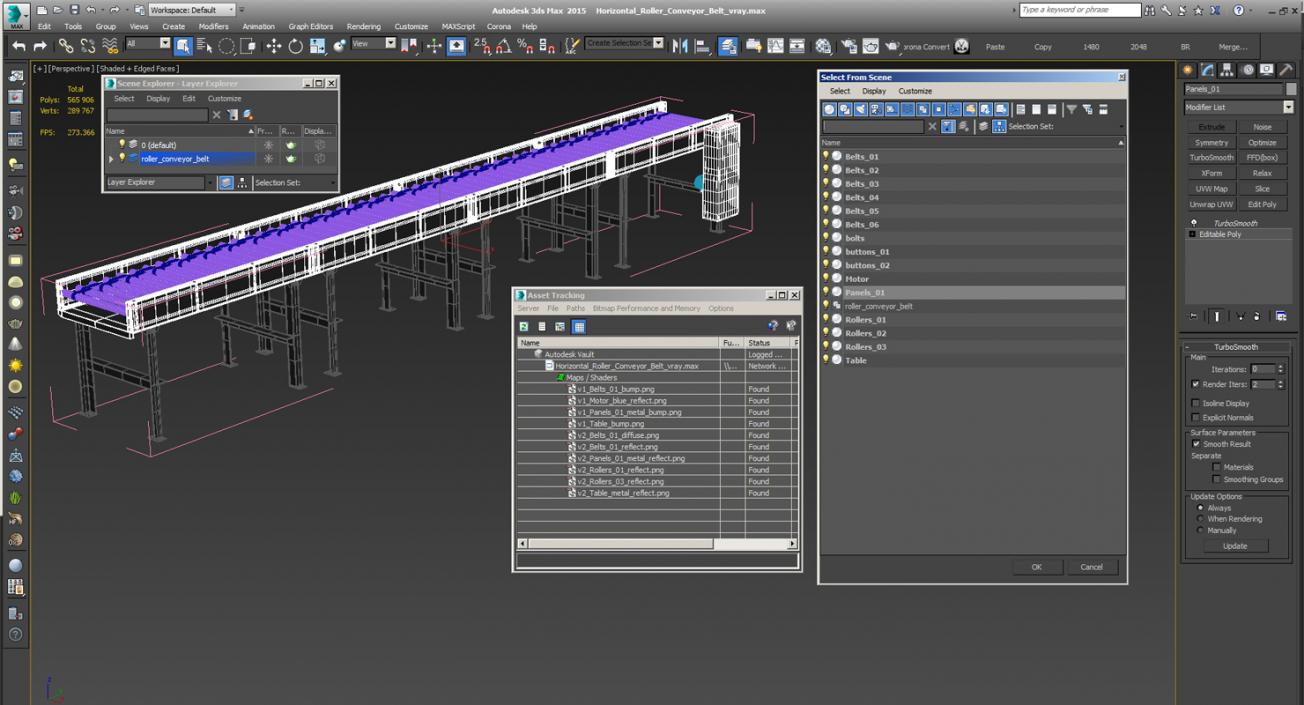 3D Horizontal Roller Conveyor Belt