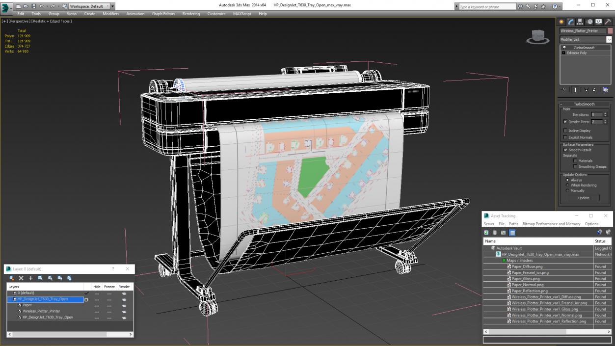 HP DesignJet T630 Tray Open 3D