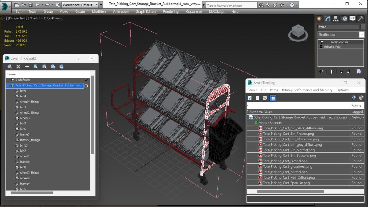 Tote Picking Cart Storage Bracket Rubbermaid 3D model