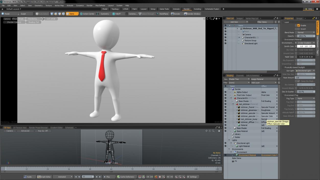 Stickman With Red Tie Rigged for Modo 3D