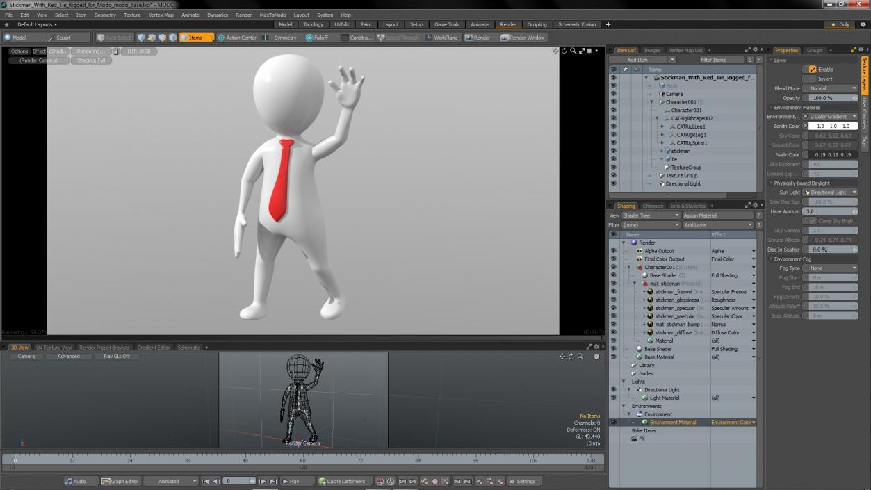 Stickman With Red Tie Rigged for Modo 3D