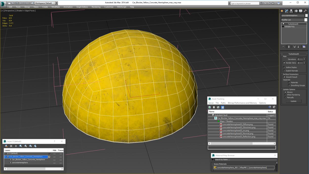 3D Car Blocker Yellow Concrete Hemisphere model