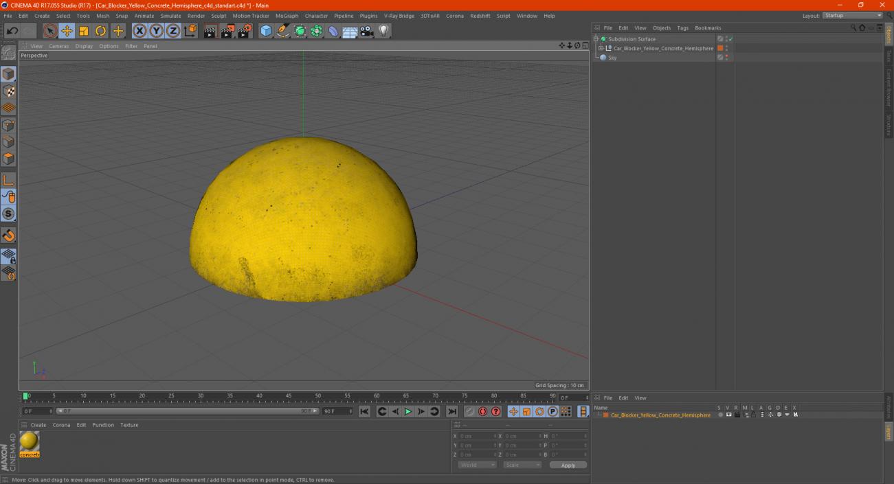 3D Car Blocker Yellow Concrete Hemisphere model