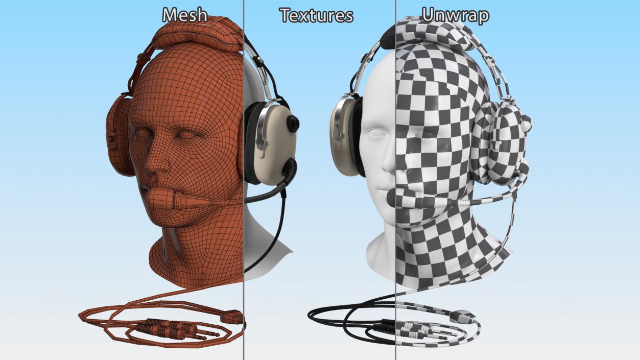 3D Pilot Headset with Mannequin Head model