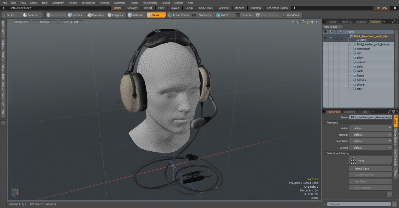 3D Pilot Headset with Mannequin Head model