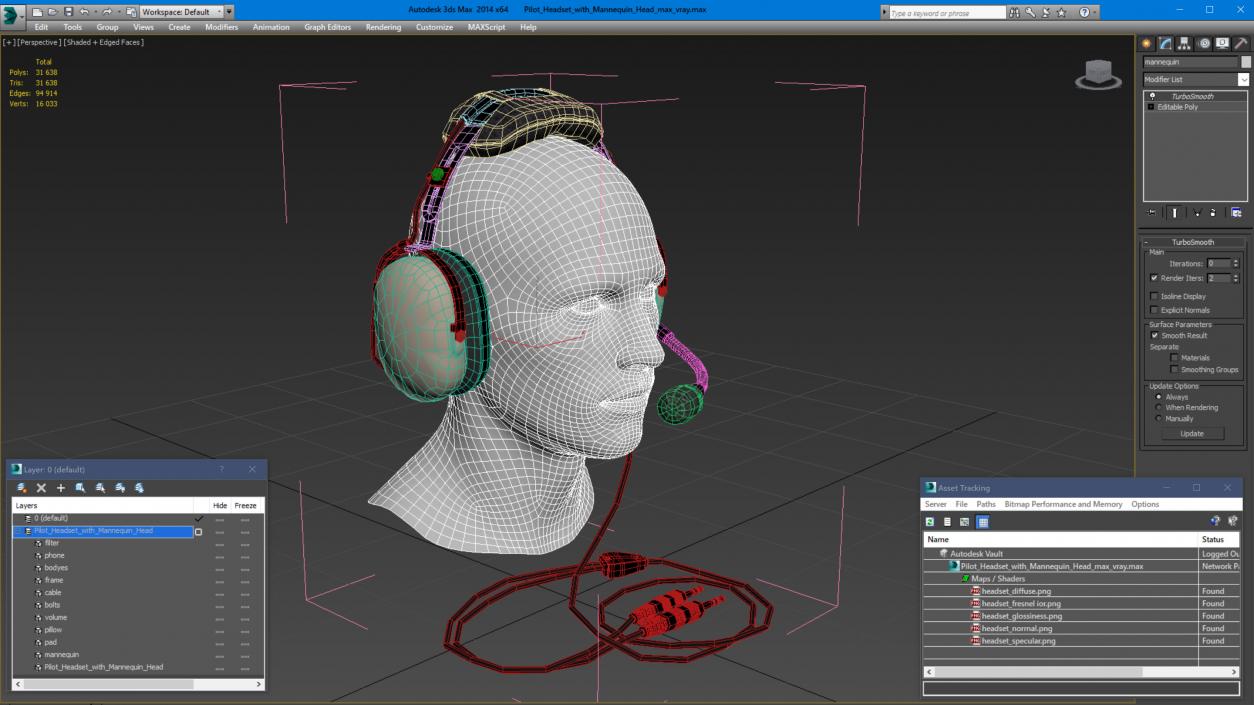 3D Pilot Headset with Mannequin Head model